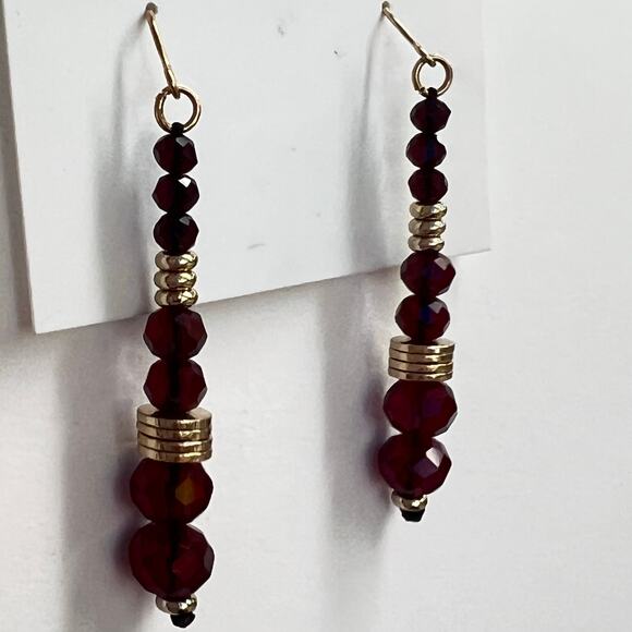 Striking Red and Gold Faceted Earrings - Picture 3 of 4